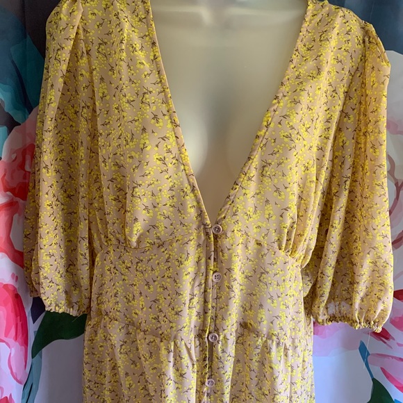 Wild Fable Coverup Dress yellow flowers XL - Picture 7 of 8